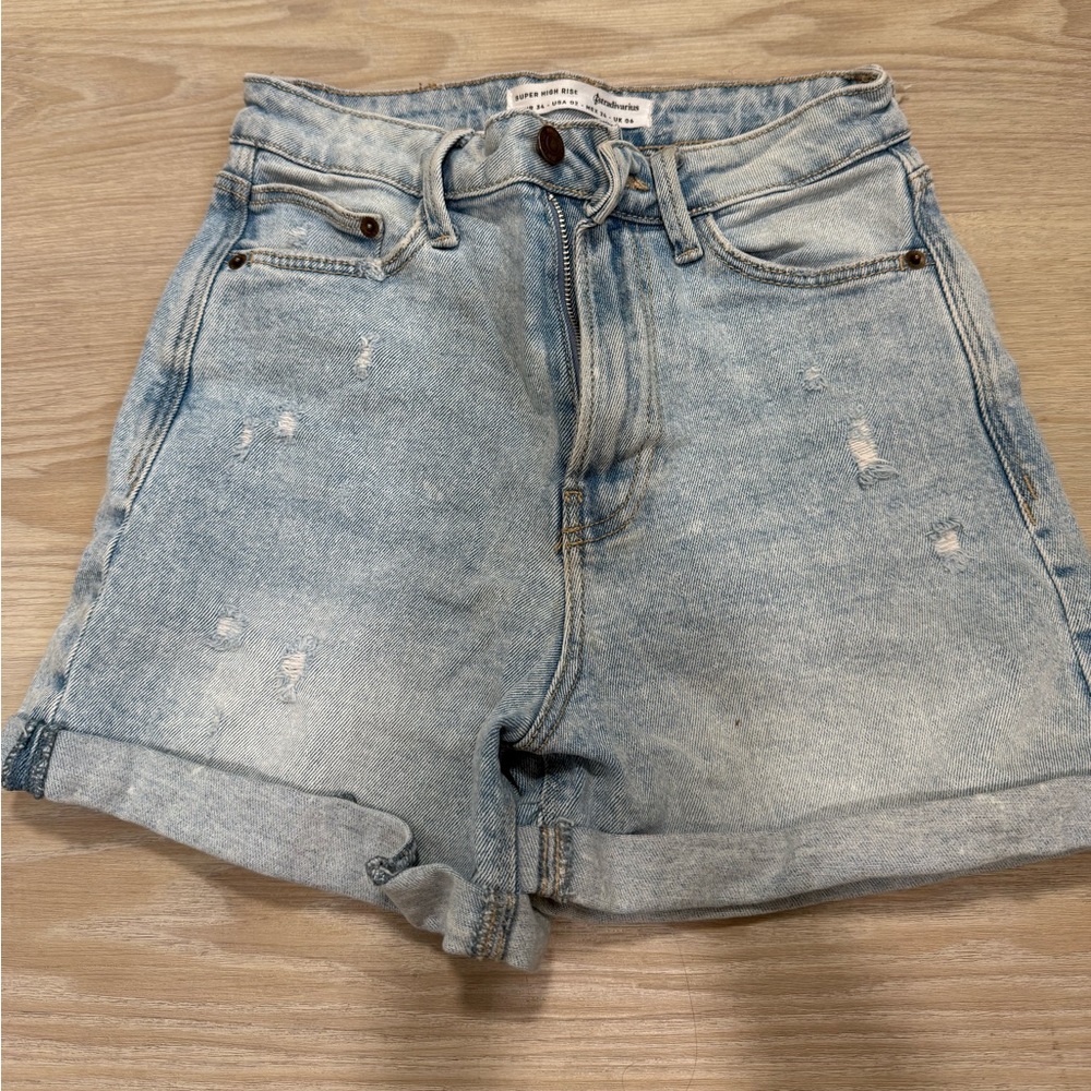 Stradivarius Super Highrise Light Blue Jean Shorts Size 2